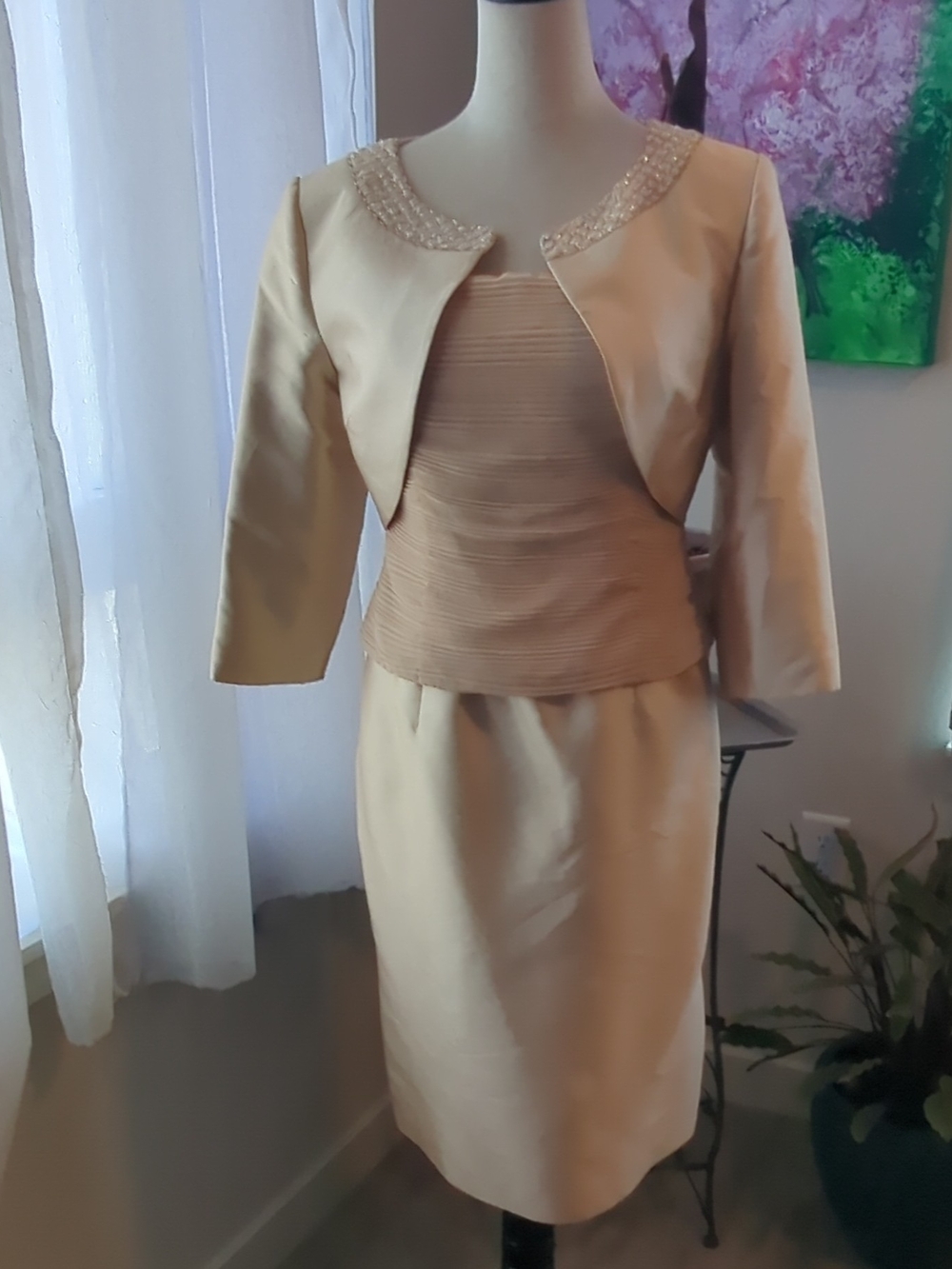 Vintage Y2K Montage Occasions Size 10 Champagne Satin 2-Piece Formal Evening Sui